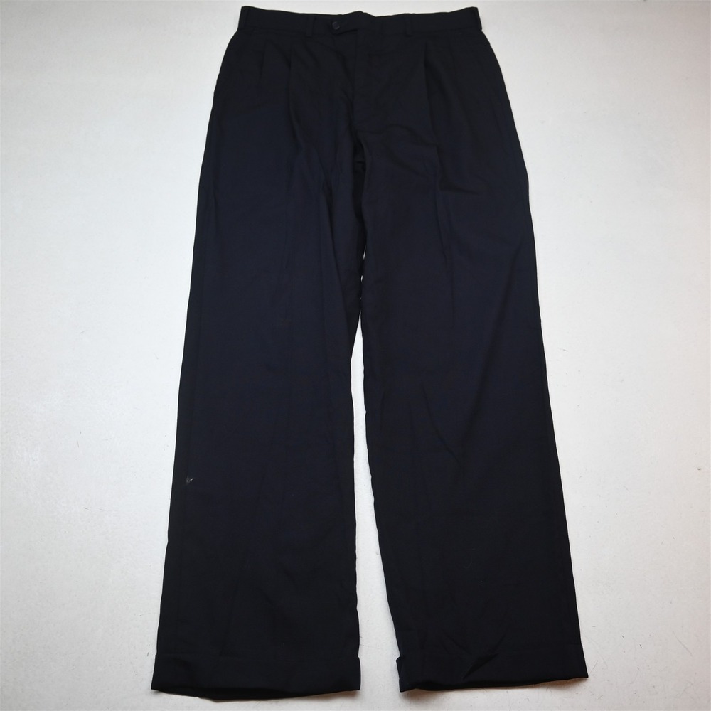 Vtg Bespoke 32x30 Navy Blue Wool Pleated Cuffed Classic Dress Mens Pants